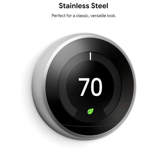 Google Nest Learning Programmable Smart Thermostat 3rd Gen Stainless Steel NEW - Picture 1 of 7